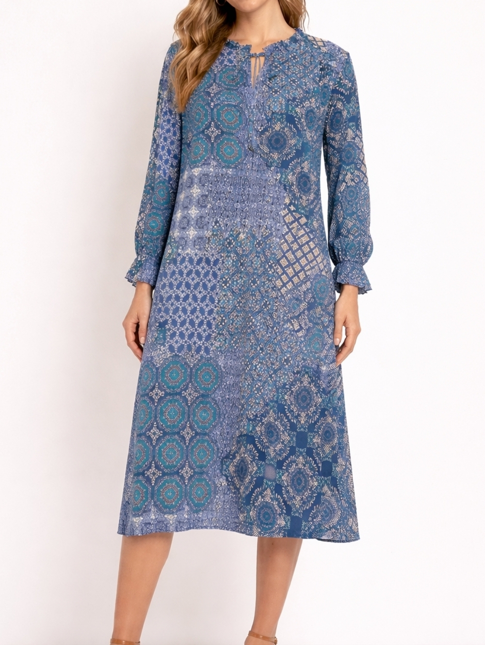 Jessica Howard Blue Geometric Long Sleeve Dress NWT